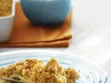 Recette Crumble aux légumes, curry et cacahuètes, yaourt aux épices.