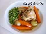 Recette Cuisses de poulet au vin jaune et origan, carottes et petits pois à la crème