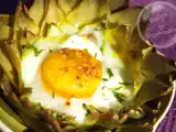 Recette Oeufs cocotte en coques d’artichaut, piment d’espelette et petits lardons… le nid cocotte