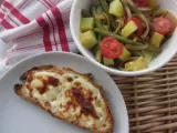 Recette Salade de haricots verts, pdt, tomates cerises et tartine gratinée au parmesan