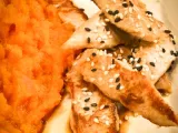 Recette Aiguillettes de poulet à la sauce soja, purée de carottes au curcuma