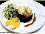 Recette Noix de saint jacques à l'orange et son risotto au noir de seiche