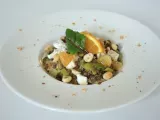Recette Salade de lentilles aux poireaux, noisettes, orange & chèvre