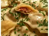 Recette Ravioles au chorizo et poulet, crème d'emmental