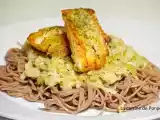 Recette Dos de cabillaud sur un lit de poireaux et nouilles au sarrasin