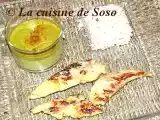 Recette Crème brûlée aux petits pois et curry, aiguillettes de poulet tandoori..