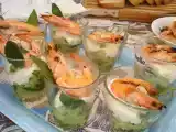 Recette Verrine à la tapenade de courgette et sa crème de parmesan, crevettes