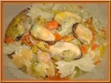 Recette Pâtes aux moules, crevettes et légumes