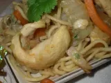 Recette Nouilles sautées au chou chinois, poulet et bâtonnets de carottes