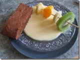 Recette Brownies-crème anglaise et sa brochette de fruits frais.