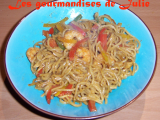 Recette Nouilles chinoises sautées aux 3 poivrons et crevettes