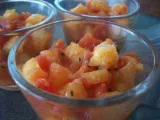 Recette **salade tardive de melon a la tomate et au basilic en verrine et crevettes**