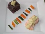 Recette Dos de saumon au riz violet et sa sauce aux légumes