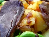 Recette Gésiers d'oie confits, pomme de terre & caramel de vinaigre balsamique