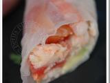 Recette Rouleaux de printemps à l'avocat, saumon, crabe, crevette, pamplemousse et coriandre