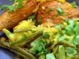Recette Poulet curry citron et pilaf de chou-fleur et haricots verts