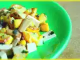 Recette Poêlée estivale aux courgettes jaunes, tofu fumé et oigons nouveaux