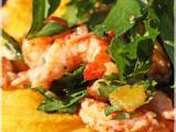 Recette Tarte fine aux pêches, queue de langoustine, salade d'herbes aromatiques