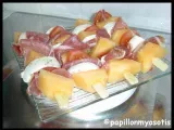 Recette Brochettes de l'ete : melon, tomate, jambon sec, mozzarella