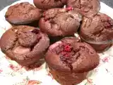 Recette Muffins au chocolat, aux framboises et aux poires.