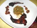 Recette Lapin marine cuit au barbecue, riz et courgettes sautees