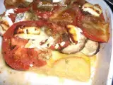 Recette Polenta a l'aubergine, tomate, au chevre et a la mozarella