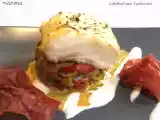 Recette Pavé de cabillaud aux trois poivrons à la crème d'ail et à la bresaola