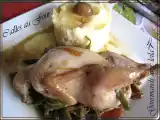 Recette Cailles au four sur lit de légumes fondants et tour de purée à l'huile d'olive chez gal