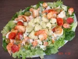 Recette Assiette de salade légère aux scampis, pastèque et melon