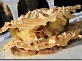 Recette Mille feuilles de canard confit aux pommes et tuiles aux noisettes