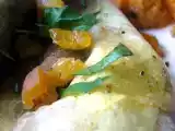 Recette Bricks de foie de volaille au chutney d'aubergines, purée de carottes