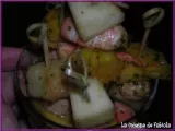 Recette Brochettes de crevettes pommes et ananas pimentés