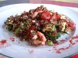 Recette Salade de quinoa grillé, avocat, crevettes citronnette au piment d'espelette
