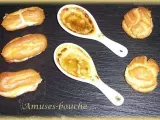 Recette Petits choux foie gras / abricots secs, crème brûlée au foie gras, éclairs au saumon