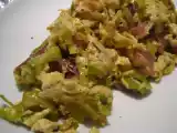 Recette Brouillade d'oeufs aux poireaux, jambon cru et curry