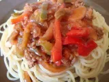 Recette Spaghettis aux poivrons et boeuf hache pimente