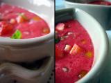 Recette Soupe de framboises au citron vert et à la menthe, fraises coupées