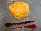 Recette Tartare mangue ananas vanille, coulis framboise et chocolat