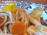 Recette Filets de poisson à l'aigre-doux sur lit de nouilles aux légumes