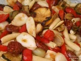 Recette Calamar aux légumes confits, chorizo et citron frit