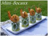 Recette Mini-bocaux : petits pois en vinaigrette et gambas rôties au sésame