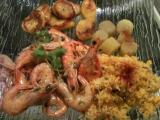 Recette Crevettes aux piments, riz sauté à l'ananas, bananes plantain et patates douces (cuba)