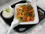 Recette Dés de poulet aux légumes en sauce + riz