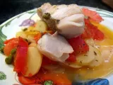 Recette Pavés de lieu jaune, patates, tomates et câpres au barbecue