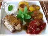 Recette Poulet caramelise aux peches & escalivade
