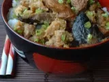 Recette Oyako donburi : poulet et oeufs sur lit de riz