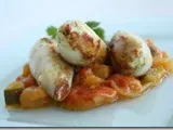 Recette Calamar Farci au Chorizo et Confit de Tomate Courgette