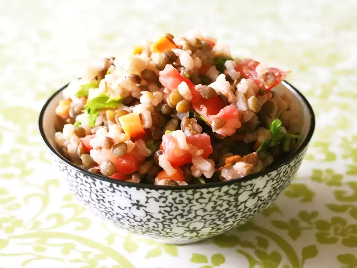 Recette Salade de riz complet et lentilles vertes