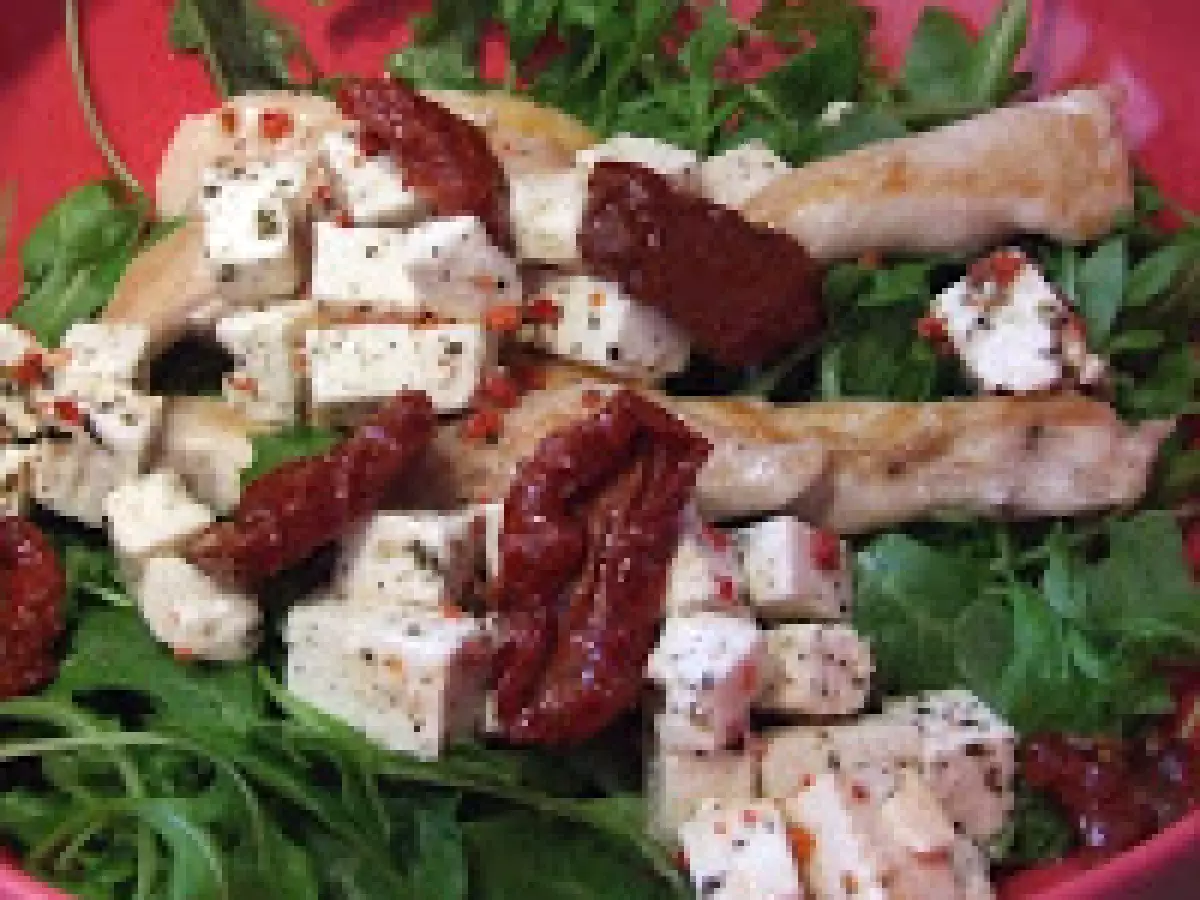 Recette Salade toute simple de roquette aux aiguillettes de poulet...
