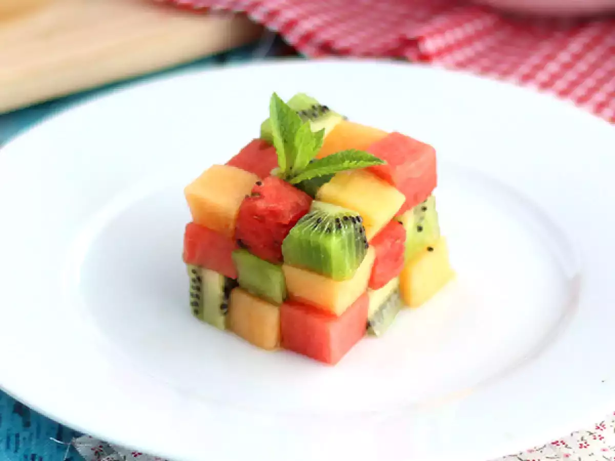 Recette Rubik's cube de fruits, la salade de fruits design
